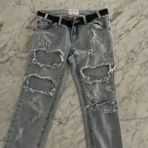 One teaspoon light washed Jean with black waist size 25 zipper ankle